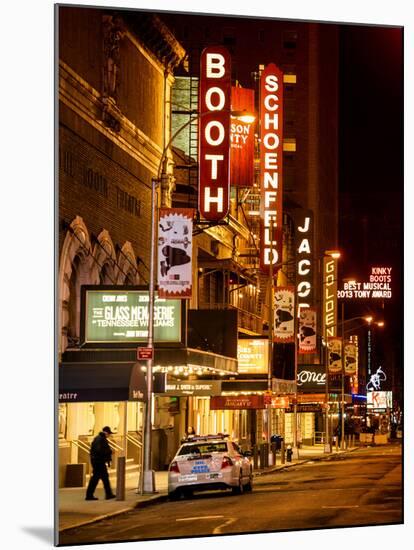 The Booth Theatre at Broadway - Urban Street Scene by Night with a NYPD Police Car - Manhattan-Philippe Hugonnard-Mounted Photographic Print