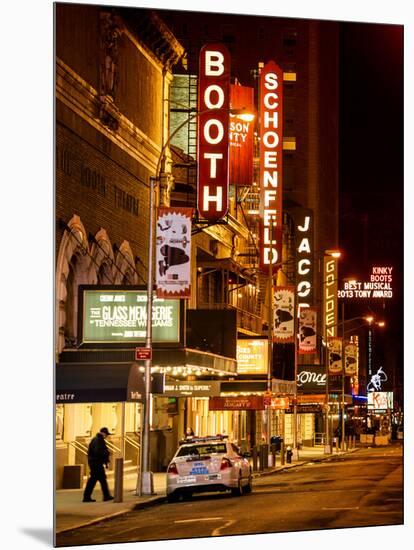 The Booth Theatre at Broadway - Urban Street Scene by Night with a NYPD Police Car - Manhattan-Philippe Hugonnard-Mounted Photographic Print