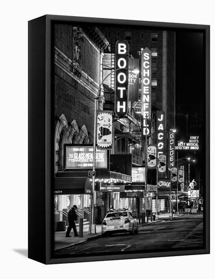 The Booth Theatre at Broadway - Urban Street Scene by Night with a NYPD Police Car - Manhattan-Philippe Hugonnard-Framed Stretched Canvas