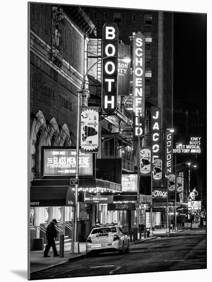 The Booth Theatre at Broadway - Urban Street Scene by Night with a NYPD Police Car - Manhattan-Philippe Hugonnard-Mounted Art Print