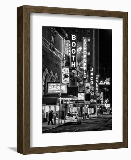 The Booth Theatre at Broadway - Urban Street Scene by Night with a NYPD Police Car - Manhattan-Philippe Hugonnard-Framed Art Print