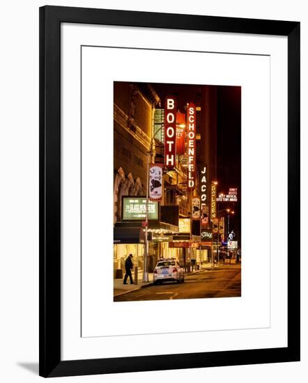 The Booth Theatre at Broadway - Urban Street Scene by Night with a NYPD Police Car - Manhattan-Philippe Hugonnard-Framed Art Print