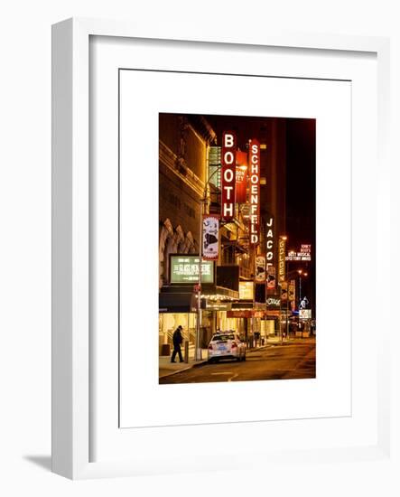 The Booth Theatre at Broadway - Urban Street Scene by Night with a NYPD Police Car - Manhattan-Philippe Hugonnard-Framed Art Print