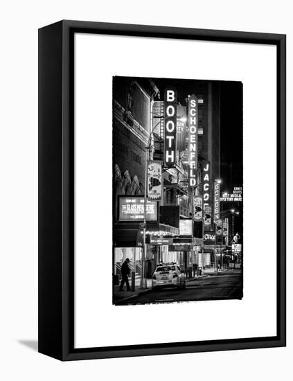 The Booth Theatre at Broadway - Urban Street Scene by Night with a NYPD Police Car - Manhattan-Philippe Hugonnard-Framed Stretched Canvas