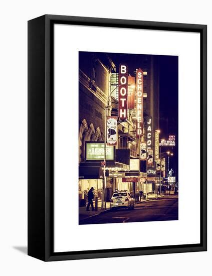 The Booth Theatre at Broadway - Urban Street Scene by Night with a NYPD Police Car - Manhattan-Philippe Hugonnard-Framed Stretched Canvas