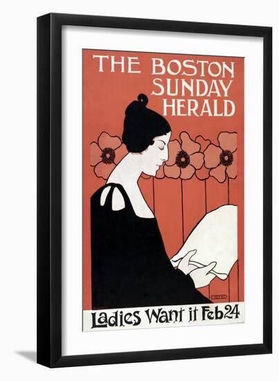 The Boston Sunday Herald - Ladies Want it Feb. 24, Pub. C. 1900 (Colour Litho)-Ethel Reed-Framed Giclee Print