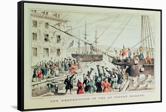 The Boston Tea Party, 1846-Currier & Ives-Framed Stretched Canvas