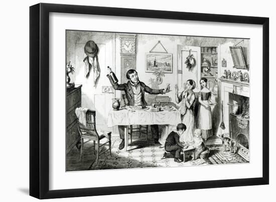 The Bottle, Plate I, the Husband Induces His Wife Just to Take a Drop, 1847-George Cruikshank-Framed Giclee Print