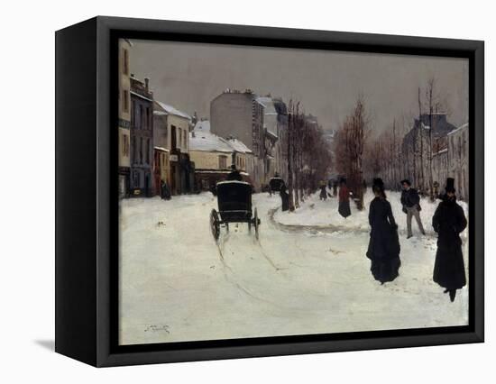 The Boulevard De Clichy under Snow-Norbert Goeneutte-Framed Stretched Canvas