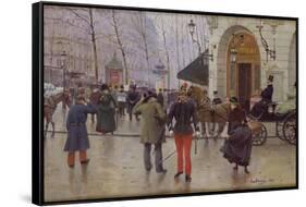 The Boulevard des Capucines and the Vaudeville Theatre, 1889-Jean Béraud-Framed Stretched Canvas