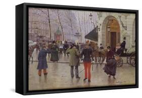 The Boulevard des Capucines and the Vaudeville Theatre, 1889-Jean Béraud-Framed Stretched Canvas