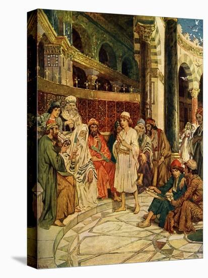 The boy Jesus at the temple - Bible-William Brassey Hole-Stretched Canvas