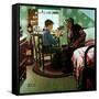 The Boy Who Put the World on Wheels (or The Inventor)-Norman Rockwell-Framed Stretched Canvas