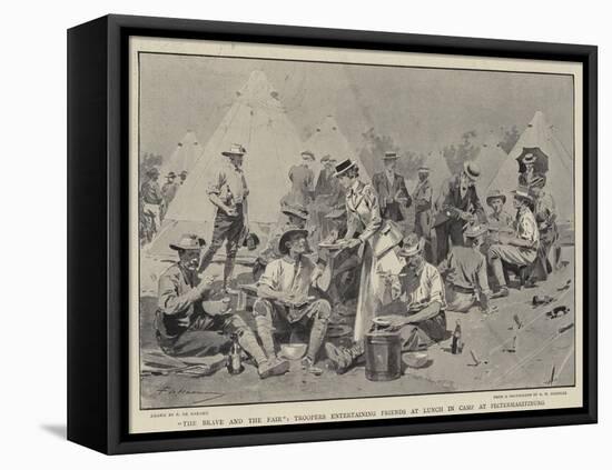 The Brave and the Fair, Troopers Entertaining Friends at Lunch in Camp at Pietermaritzburg-Frederic De Haenen-Framed Stretched Canvas