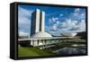 The Brazilian Congress, Brasilia, UNESCO World Heritage Site, Brazil, South America-Michael Runkel-Framed Stretched Canvas