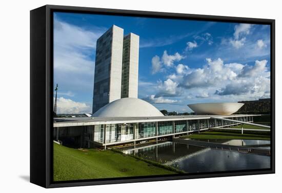 The Brazilian Congress, Brasilia, UNESCO World Heritage Site, Brazil, South America-Michael Runkel-Framed Stretched Canvas