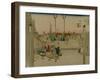 The Bridge Nihonbashi in Tokyo with Merchants Who Were Carrying Them-Utagawa Hiroshige-Framed Art Print