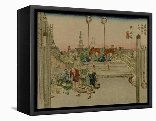 The Bridge Nihonbashi in Tokyo with Merchants Who Were Carrying Them-Utagawa Hiroshige-Framed Stretched Canvas