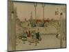 The Bridge Nihonbashi in Tokyo with Merchants Who Were Carrying Them-Utagawa Hiroshige-Mounted Art Print