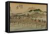 The Bridge over the Kamo River Travelers, Recognizable by their Straw Hats-Utagawa Hiroshige-Framed Stretched Canvas