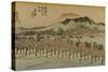 The Bridge over the Kamo River Travelers, Recognizable by their Straw Hats-Utagawa Hiroshige-Stretched Canvas