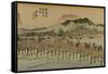 The Bridge over the Kamo River Travelers, Recognizable by their Straw Hats-Utagawa Hiroshige-Framed Stretched Canvas