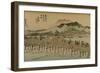 The Bridge over the Kamo River Travelers, Recognizable by their Straw Hats-Utagawa Hiroshige-Framed Art Print