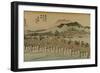 The Bridge over the Kamo River Travelers, Recognizable by their Straw Hats-Utagawa Hiroshige-Framed Art Print