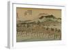 The Bridge over the Kamo River Travelers, Recognizable by their Straw Hats-Utagawa Hiroshige-Framed Art Print