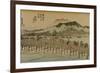 The Bridge over the Kamo River Travelers, Recognizable by their Straw Hats-Utagawa Hiroshige-Framed Art Print