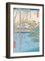 The Bridge with Wisteria or Kameido Tenjin Keidai, Plate 57 from "100 Views of Edo," 1856-Ando Hiroshige-Framed Giclee Print