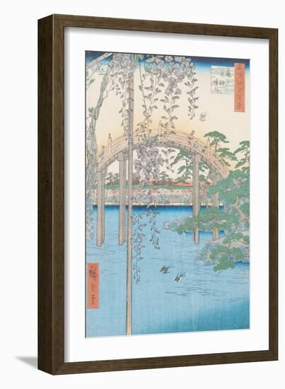 The Bridge with Wisteria or Kameido Tenjin Keidai, Plate 57 from "100 Views of Edo," 1856-Ando Hiroshige-Framed Giclee Print