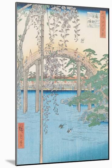 The Bridge with Wisteria or Kameido Tenjin Keidai, Plate 57 from "100 Views of Edo," 1856-Ando Hiroshige-Mounted Giclee Print