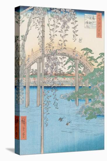 The Bridge with Wisteria or Kameido Tenjin Keidai, Plate 57 from "100 Views of Edo," 1856-Ando Hiroshige-Stretched Canvas