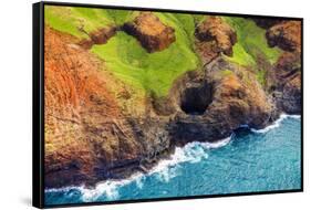 The Bright Eye open ceiling sea cave on the Na Pali Coast, Kauai, Hawaii-Russ Bishop-Framed Stretched Canvas