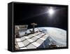 The Bright Sun, a Portion of the International Space Station And Earth's Horizon-Stocktrek Images-Framed Stretched Canvas