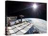 The Bright Sun, a Portion of the International Space Station And Earth's Horizon-Stocktrek Images-Stretched Canvas