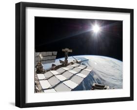 The Bright Sun, a Portion of the International Space Station And Earth's Horizon-Stocktrek Images-Framed Premium Photographic Print