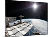 The Bright Sun, a Portion of the International Space Station And Earth's Horizon-Stocktrek Images-Mounted Photographic Print