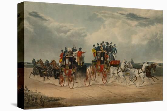 The Brighton Day Mail Passing over Hockwood Common (Coloured Engraving)-William Shayer-Stretched Canvas
