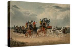 The Brighton Day Mail Passing over Hockwood Common (Coloured Engraving)-William Shayer-Stretched Canvas