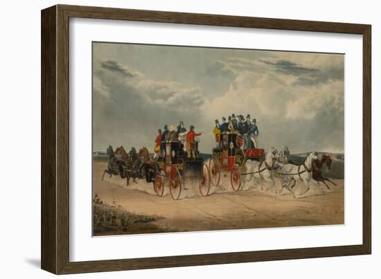 The Brighton Day Mail Passing over Hockwood Common (Coloured Engraving)-William Shayer-Framed Giclee Print