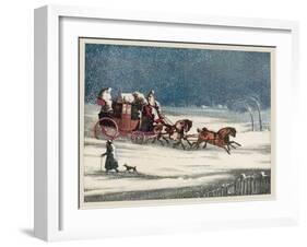 The Brighton Mail Makes its Way Through a Snowstorm on a Seasonal Christmas Day-null-Framed Art Print