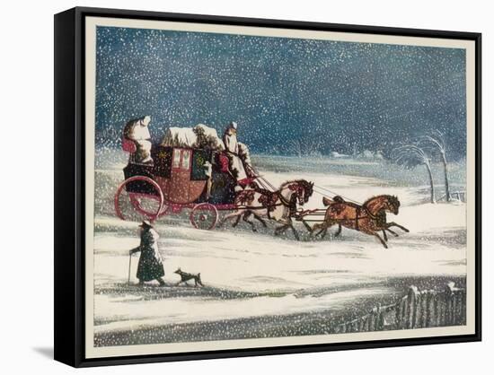 The Brighton Mail Makes its Way Through a Snowstorm on a Seasonal Christmas Day-null-Framed Stretched Canvas