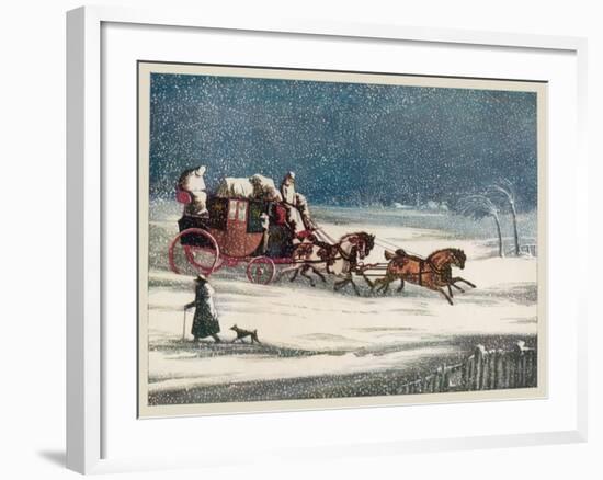 The Brighton Mail Makes its Way Through a Snowstorm on a Seasonal Christmas Day-null-Framed Art Print