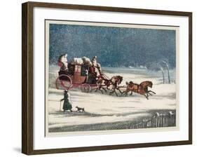 The Brighton Mail Makes its Way Through a Snowstorm on a Seasonal Christmas Day-null-Framed Art Print