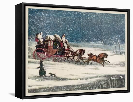 The Brighton Mail Makes its Way Through a Snowstorm on a Seasonal Christmas Day-null-Framed Stretched Canvas