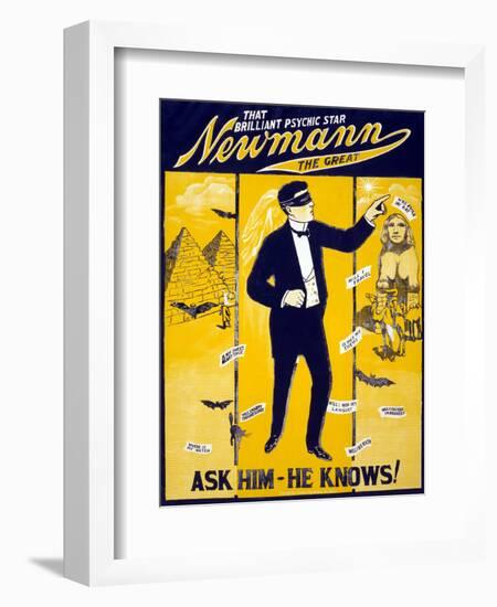 The Brilliant Psychic Star, Newmann the Great, George Newmann, Hypnotist, and Stage Magician, 1928-null-Framed Art Print