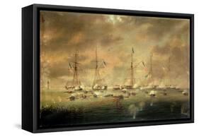 The British and American Fleets Engaged on Lake Borgne-Thomas L. Hornbrook-Framed Stretched Canvas