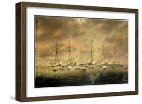 The British and American Fleets Engaged on Lake Borgne-Thomas L. Hornbrook-Framed Giclee Print